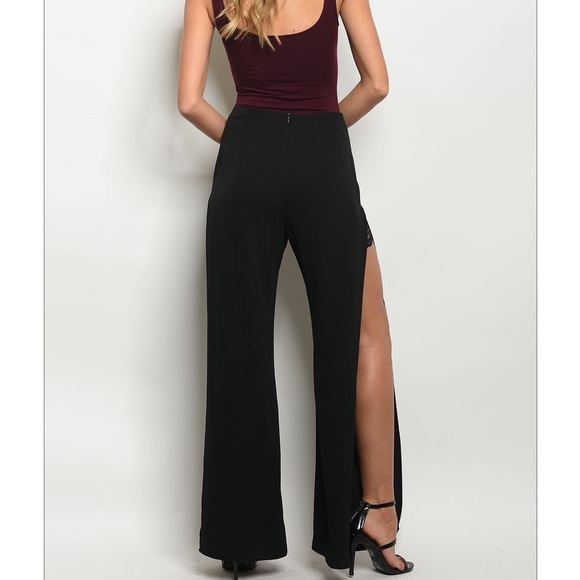 Wide Leg Side Slit Pants - Picture 3 of 4
